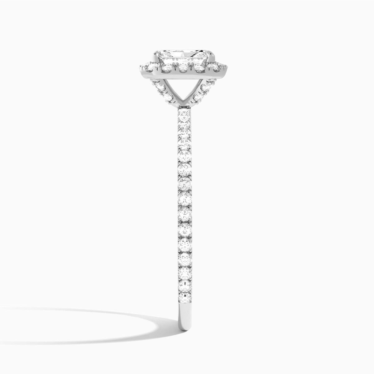 Radiant Luxe Calantha Halo Lab Diamond Engagement Ring In 18K White Gold, Side View