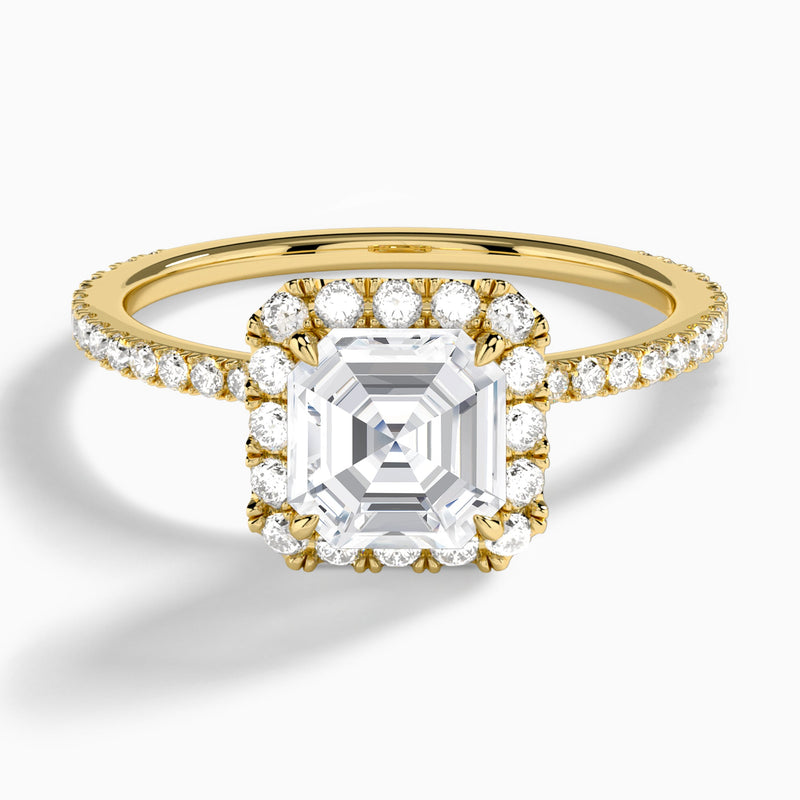Asscher Luxe Calantha Halo Lab Diamond Engagement Ring In 14K Yellow Gold - Lucenjuri - Lucenjuri