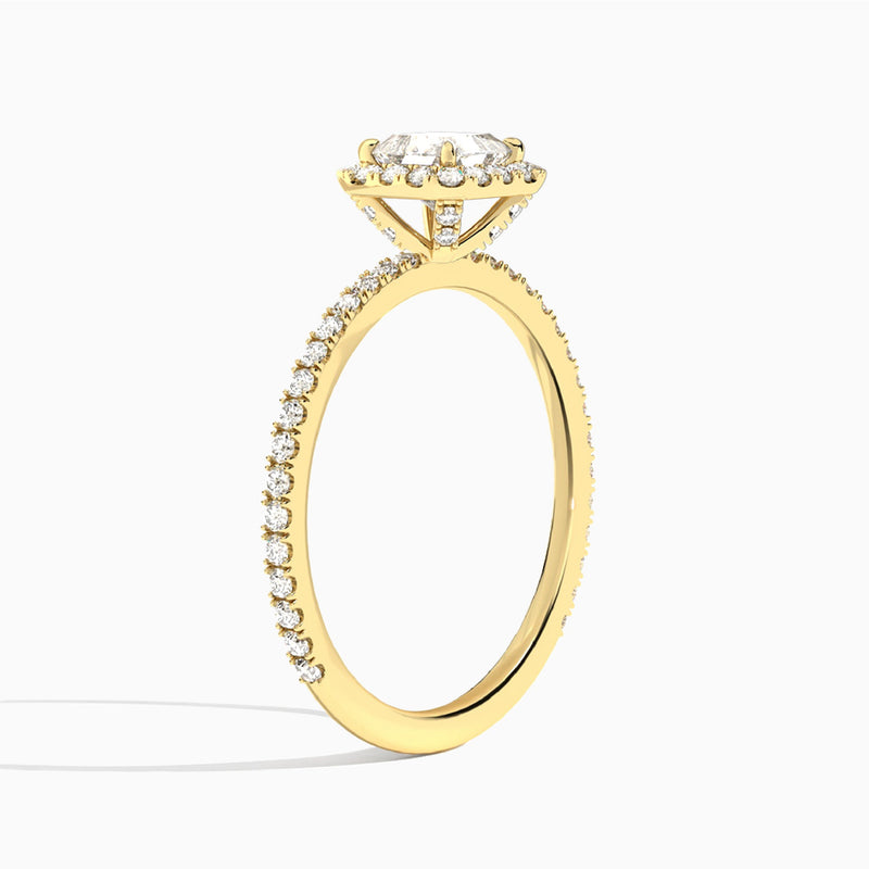 Asscher Luxe Calantha Halo Lab Diamond Engagement Ring In 14K Yellow Gold, Angle View