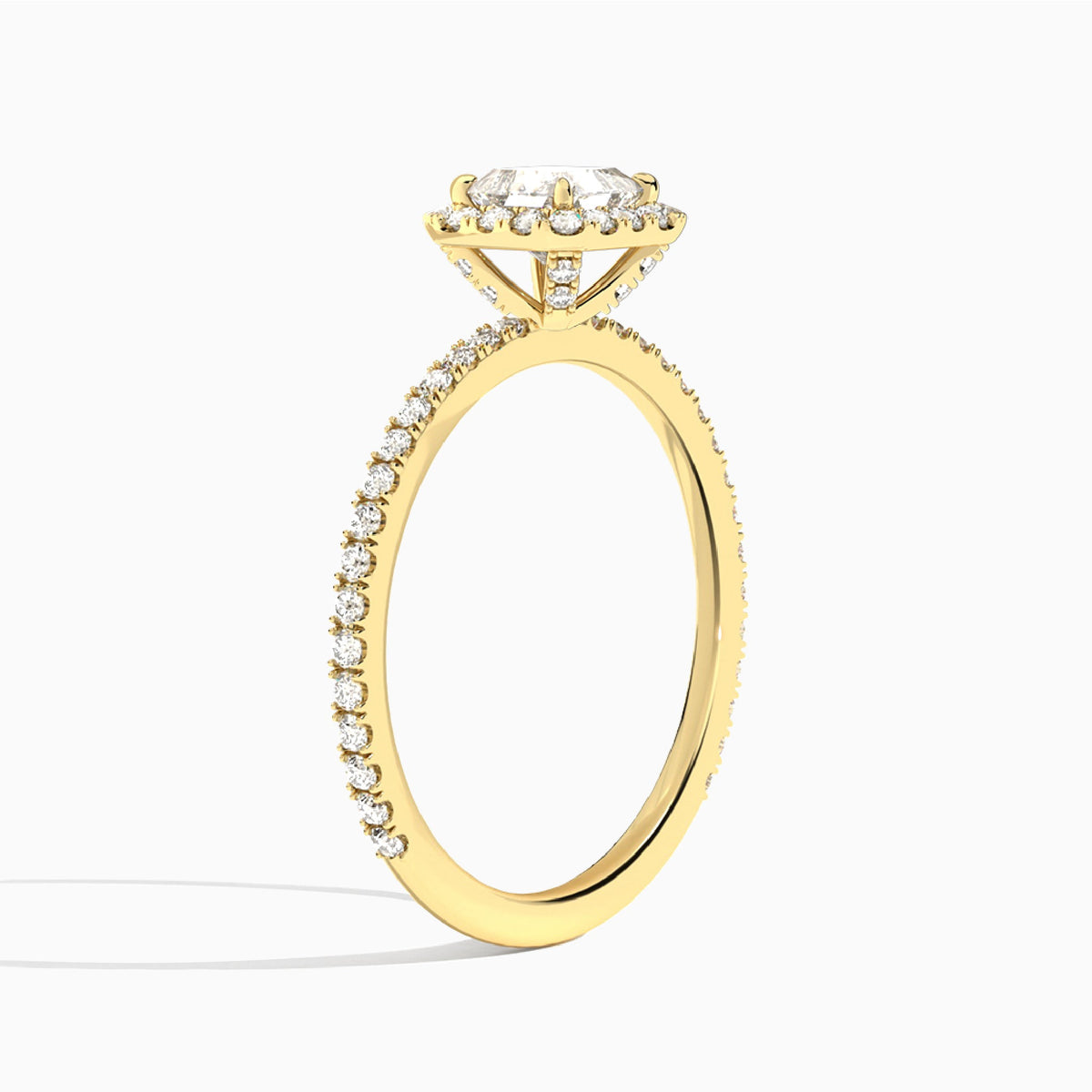 Asscher Luxe Calantha Halo Lab Diamond Engagement Ring In 14K Yellow Gold, Angle View