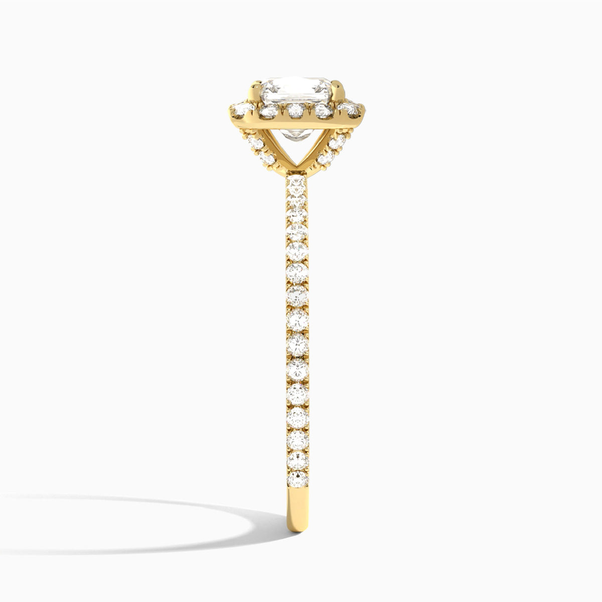 Asscher Luxe Calantha Halo Lab Diamond Engagement Ring In 14K Yellow Gold, Side View
