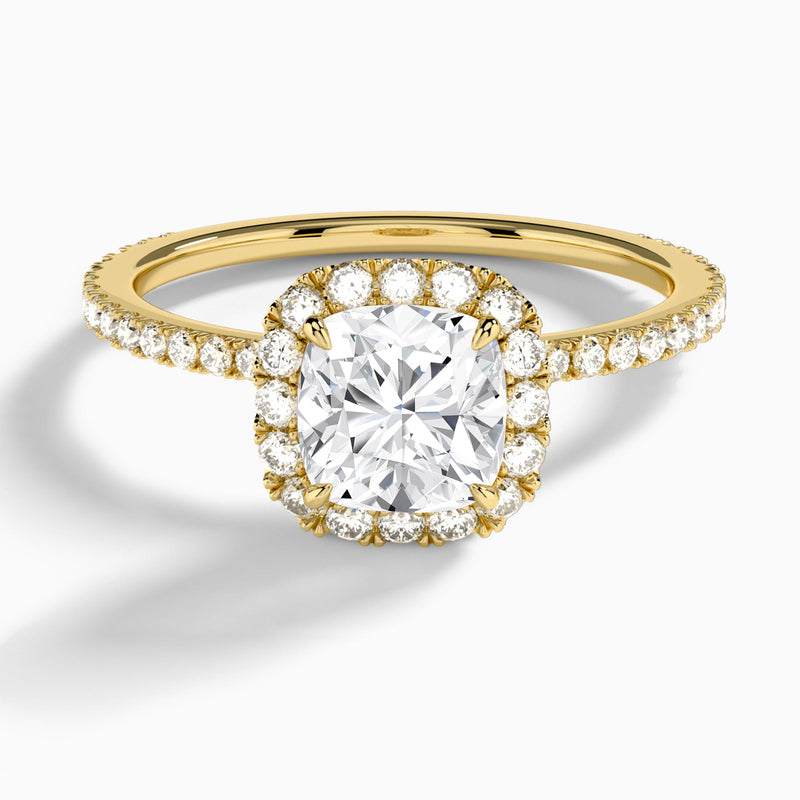 Cushion Luxe Calantha Halo Lab Diamond Engagement Ring In 18K Yellow Gold - Lucenjuri - Lucenjuri