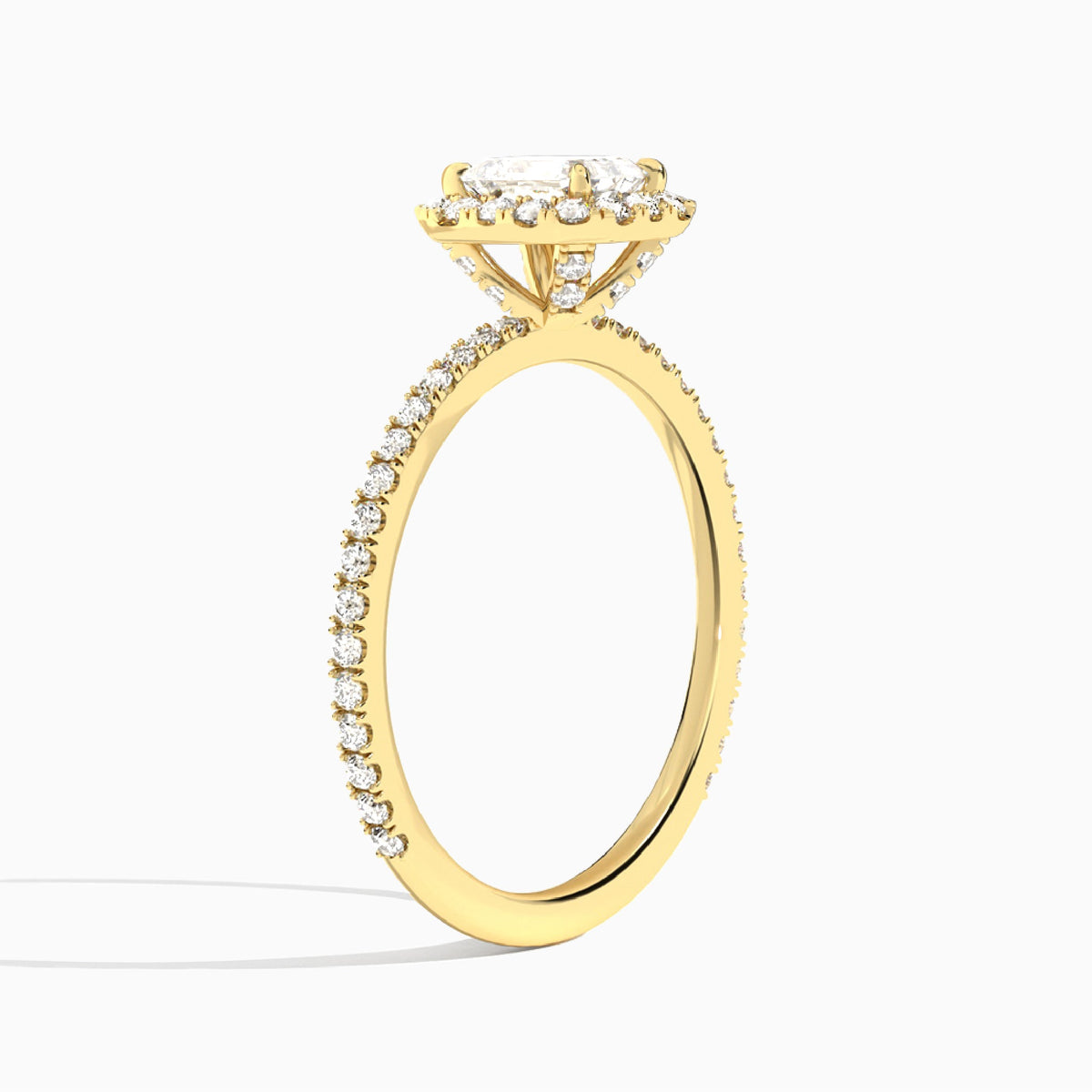 Emerald Luxe Calantha Halo Lab Diamond Engagement Ring In 14K Yellow Gold, Angle View