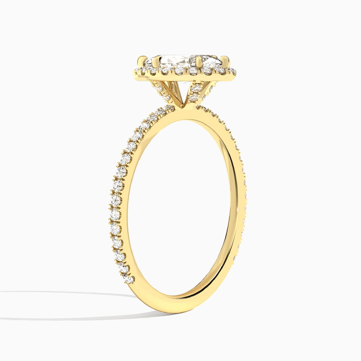 Marquise Luxe Calantha Halo Lab Diamond Engagement Ring In 14K Yellow Gold, Angle View