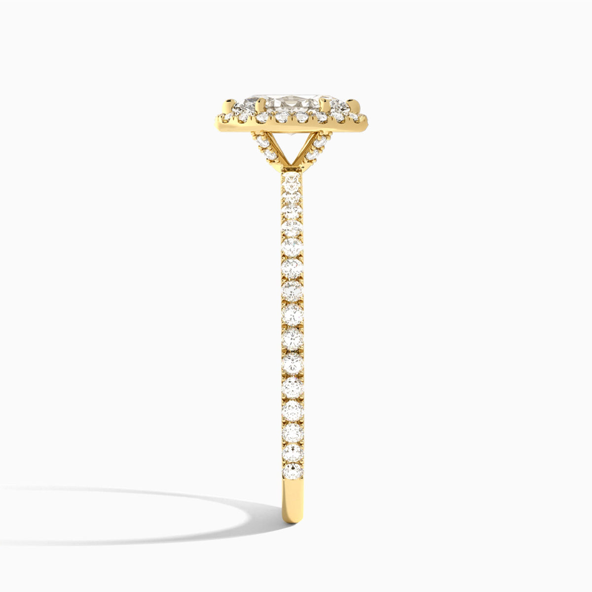 Marquise Luxe Calantha Halo Lab Diamond Engagement Ring In 18K Yellow Gold, Side View