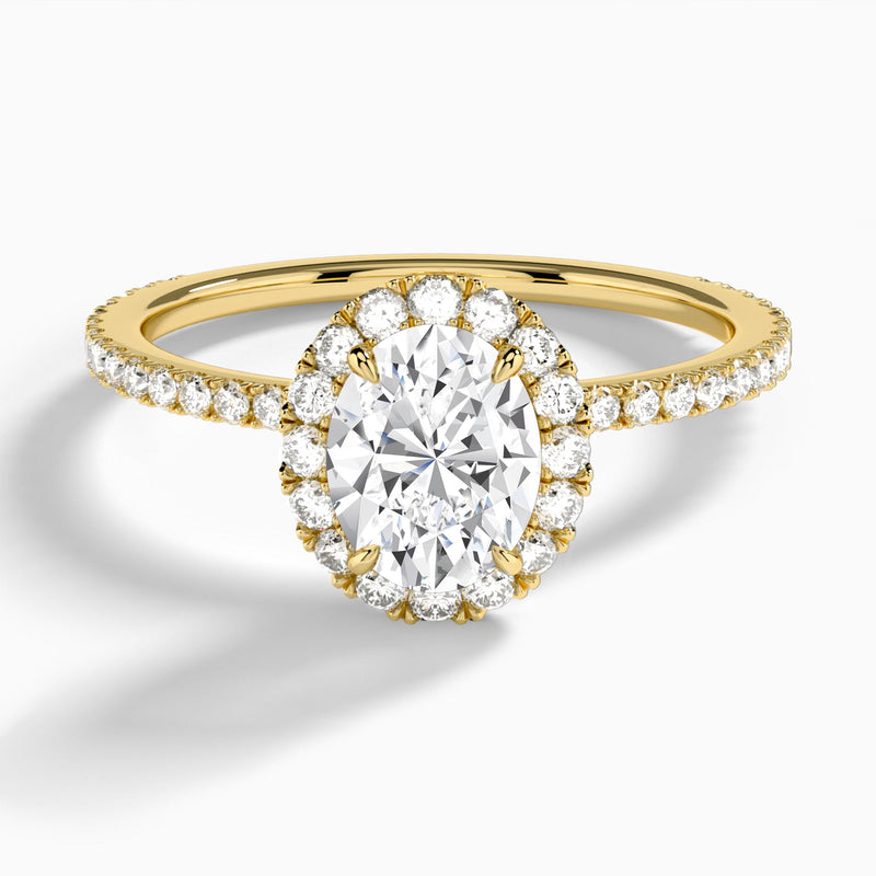 Oval Luxe Calantha Halo Lab Diamond Engagement Ring In 18K Yellow Gold - Lucenjuri - Lucenjuri