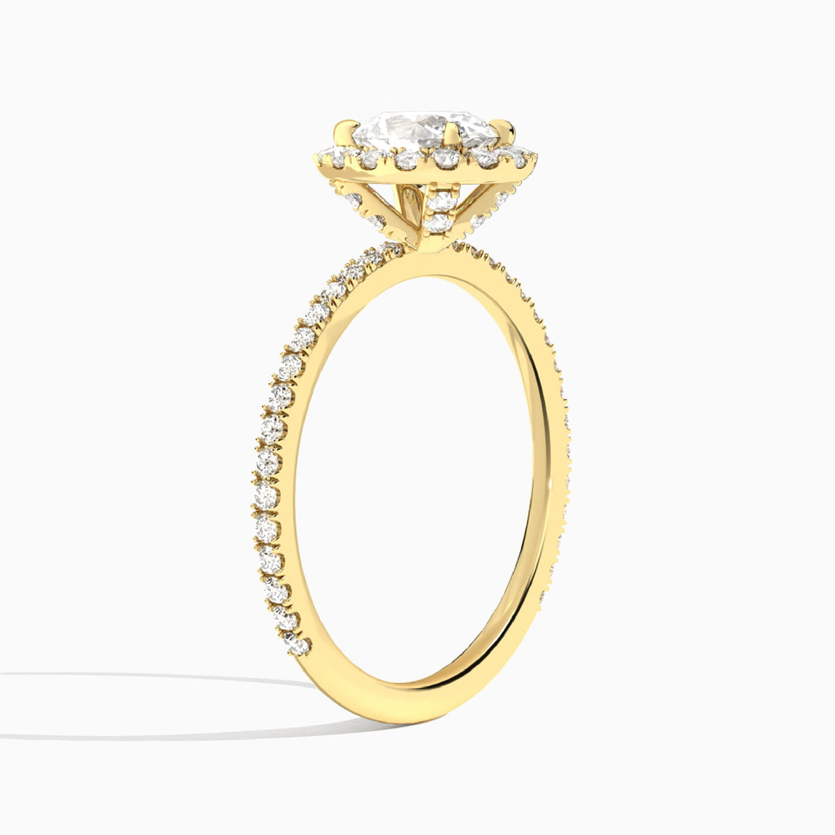 Oval Luxe Calantha Halo Lab Diamond Engagement Ring In 14K Yellow Gold, Angle View