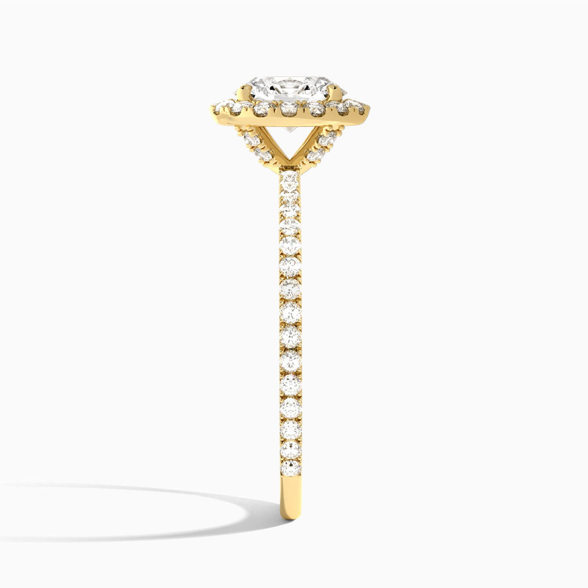 Oval Luxe Calantha Halo Lab Diamond Engagement Ring In 18K Yellow Gold, Side View