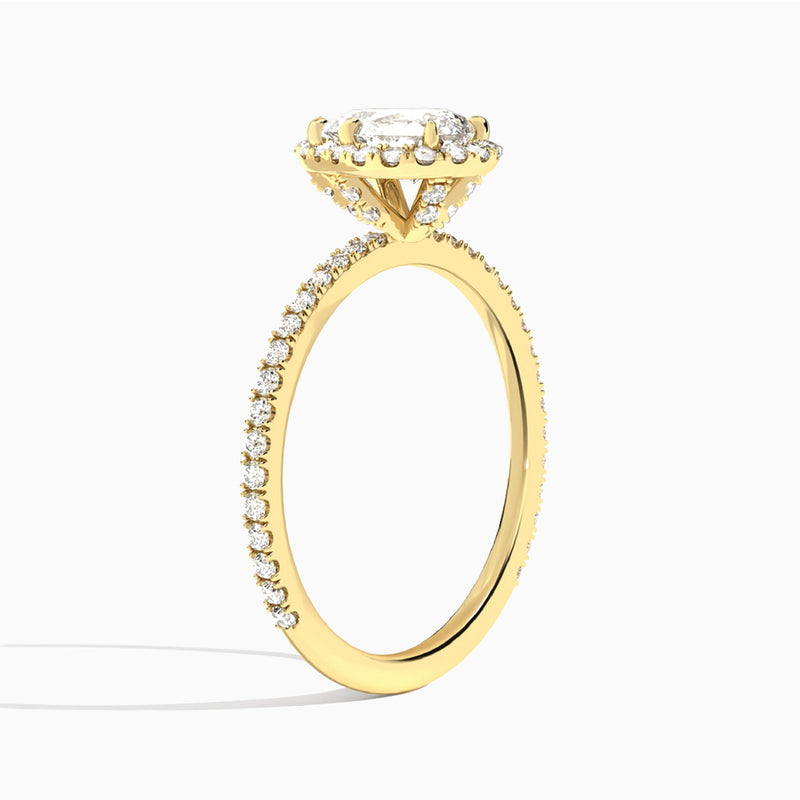 Pear Luxe Calantha Halo Lab Diamond Engagement Ring In 14K Yellow Gold, Angle View