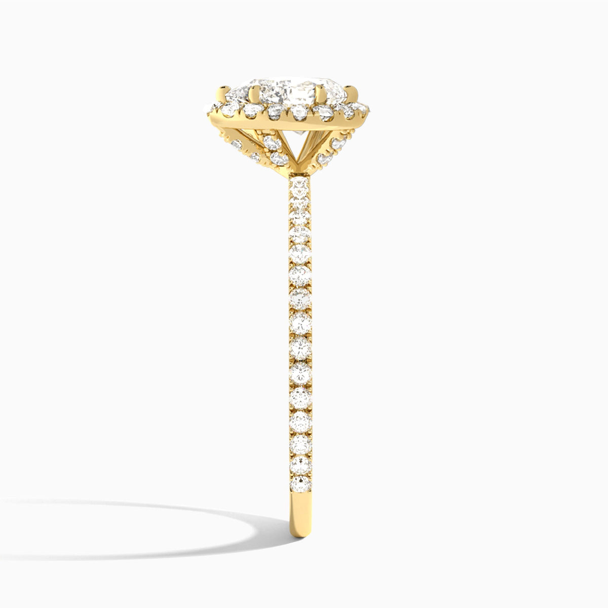 Pear Luxe Calantha Halo Lab Diamond Engagement Ring In 14K Yellow Gold, Side View
