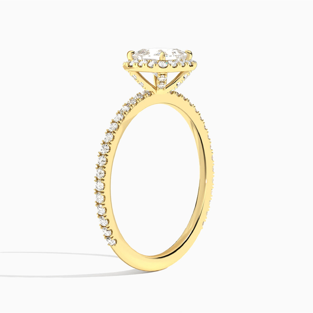 Princess Luxe Calantha Halo Lab Diamond Engagement Ring In 14K Yellow Gold, Angle View