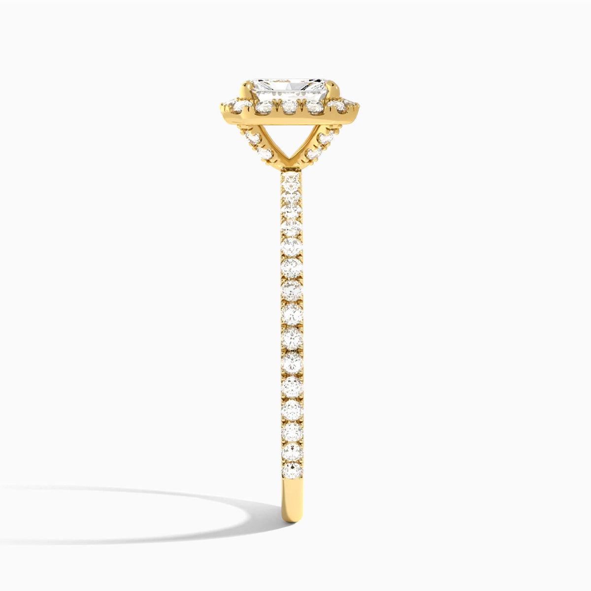 Radiant Luxe Calantha Halo Lab Diamond Engagement Ring In 18K Yellow Gold, Side View