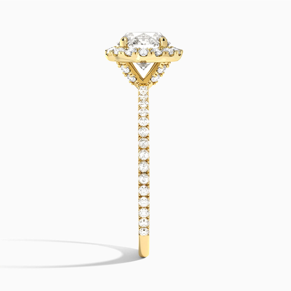 Round Luxe Calantha Halo Lab Diamond Engagement Ring In 18K Yellow Gold, Side View