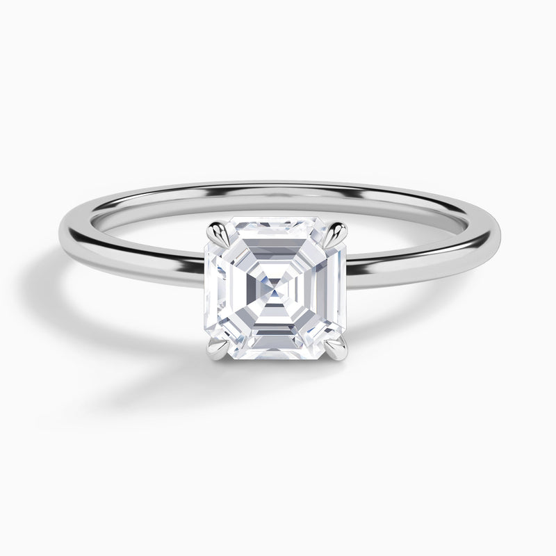 Asscher Petite Adora Solitaire Lab Diamond Engagement Ring In 14K White Gold - Lucenjuri