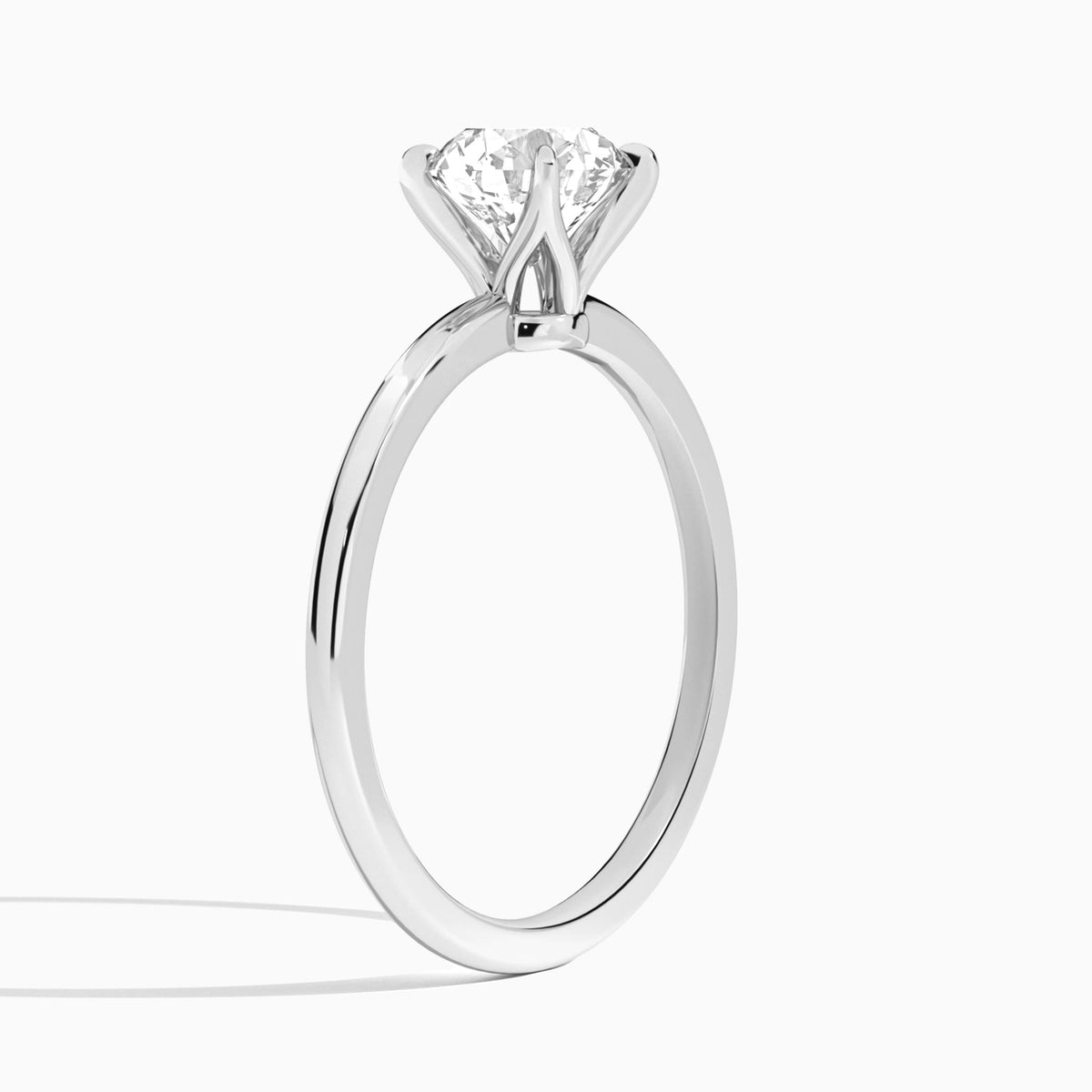 Round Petite Adora Solitaire Lab Diamond Engagement Ring In 18K White Gold, Angle View