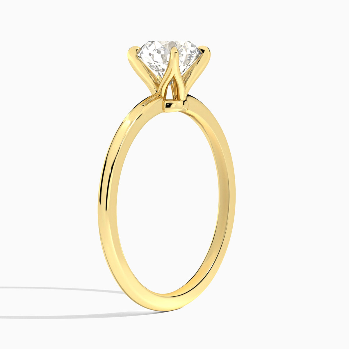 Round Petite Adora Solitaire Lab Diamond Engagement Ring In 18K Yellow Gold, Angle View
