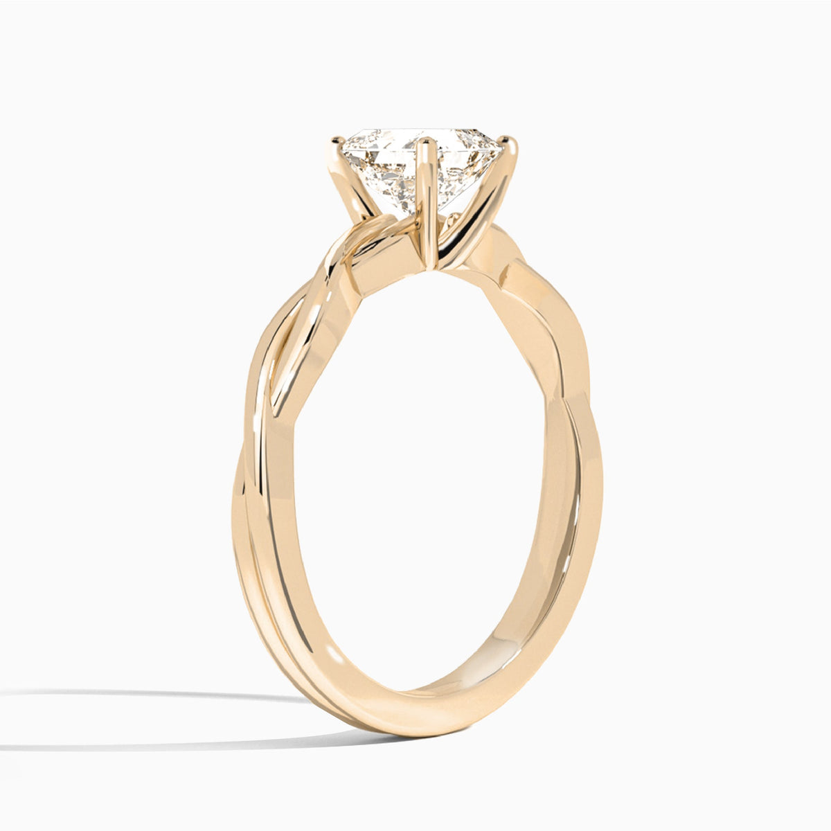 Asscher Twisted Vine Lab Grown Diamond Engagement Ring In 14K Rose Gold, Angle View