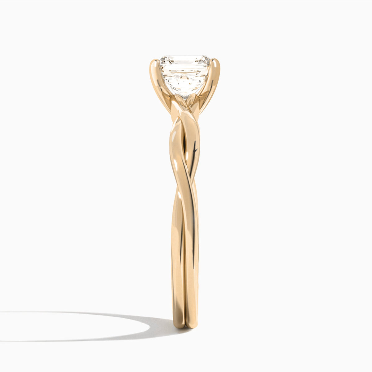 Asscher Twisted Vine Lab Grown Diamond Engagement Ring In 14K Rose Gold, Side View