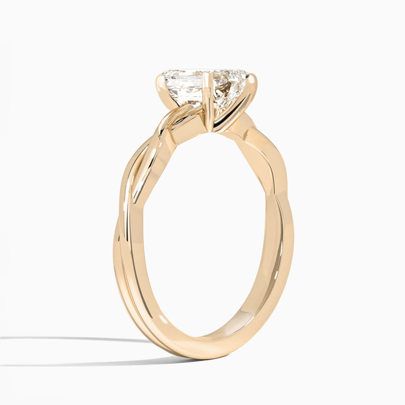 Emerald Twisted Vine Lab Grown Diamond Engagement Ring In 14K Rose Gold, Angle View