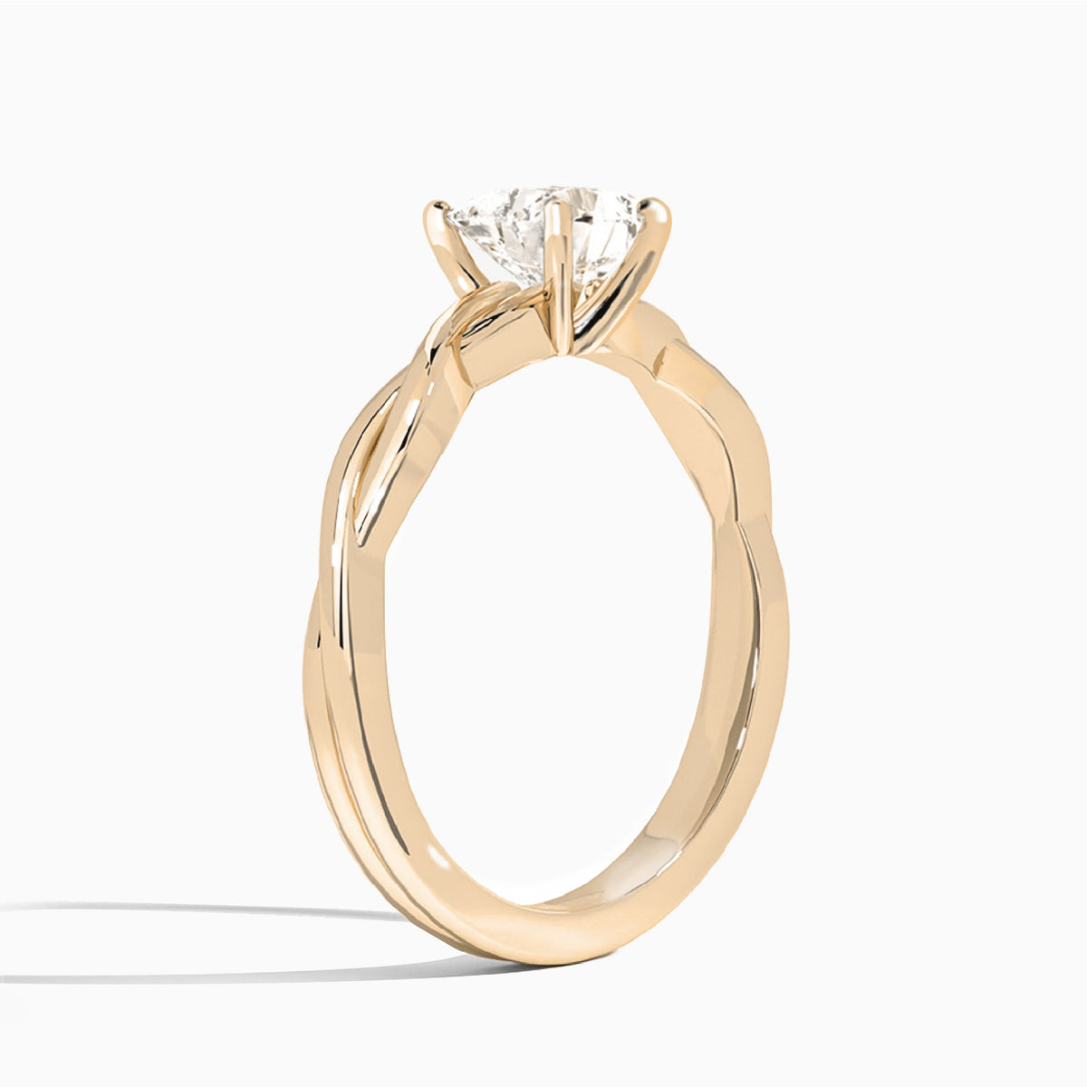 Heart Twisted Vine Lab Grown Diamond Engagement Ring In 14K Rose Gold, Angle View