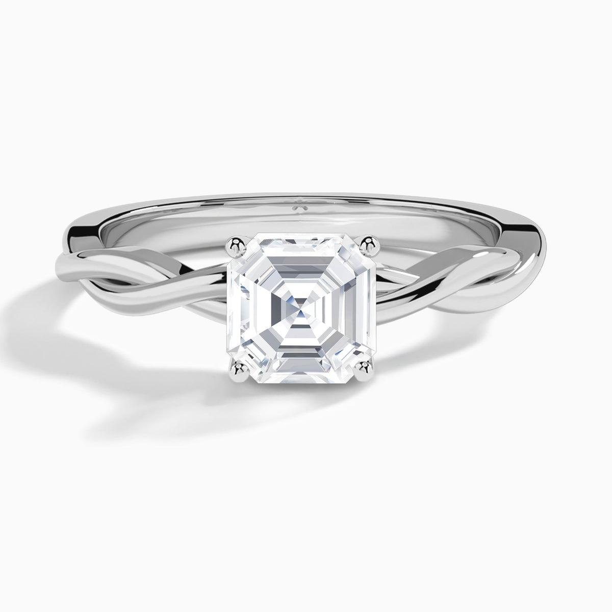 Asscher Twisted Vine Lab Grown Diamond Engagement Ring In 14K White Gold - Lucenjuri
