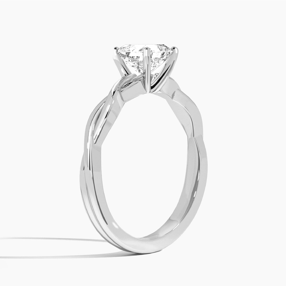 Asscher Twisted Vine Lab Grown Diamond Engagement Ring In 14K White Gold, Angle View