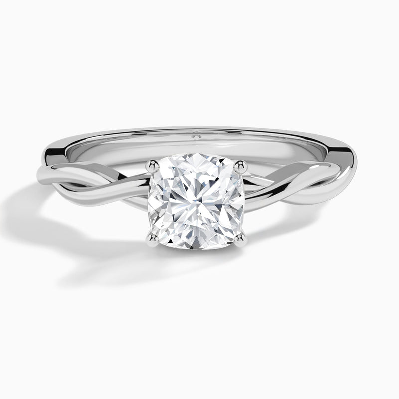 Cushion Twisted Vine Lab Grown Diamond Engagement Ring In 18K White Gold - Lucenjuri