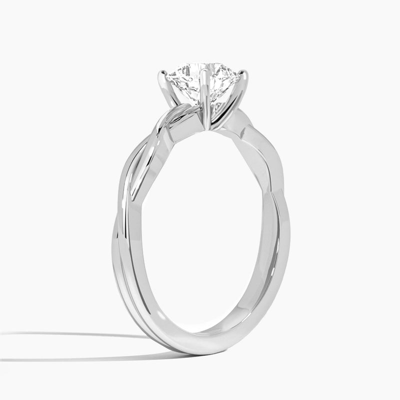 Cushion Twisted Vine Lab Grown Diamond Engagement Ring In 18K White Gold, Angle View