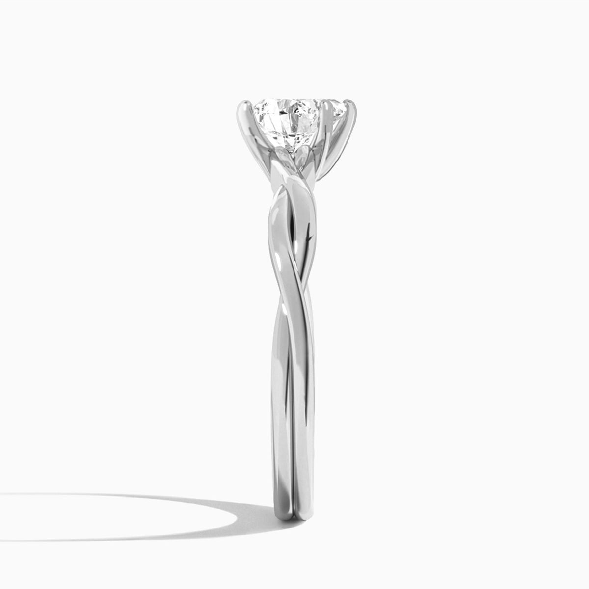 Heart Twisted Vine Lab Grown Diamond Engagement Ring In 14K White Gold, Side View