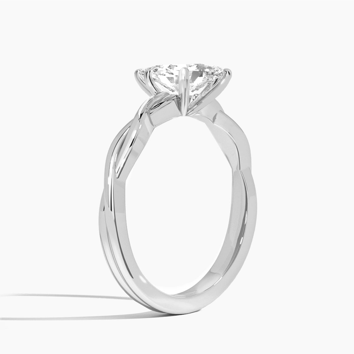 Marquise Twisted Vine Lab Grown Diamond Engagement Ring In 18K White Gold, Angle View
