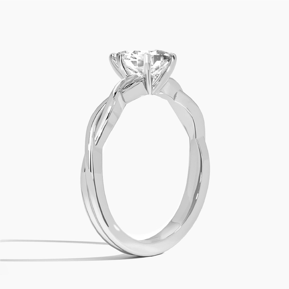 Pear Twisted Vine Lab Grown Diamond Engagement Ring In 18K White Gold, Angle View