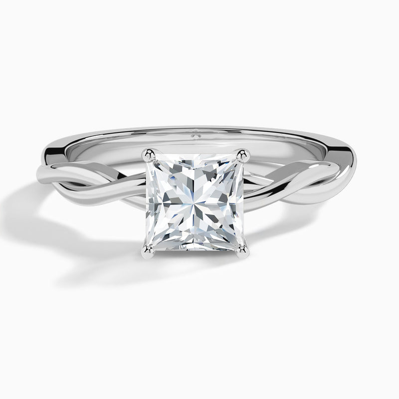 Princess Twisted Vine Lab Grown Diamond Engagement Ring In 14K White Gold - Lucenjuri