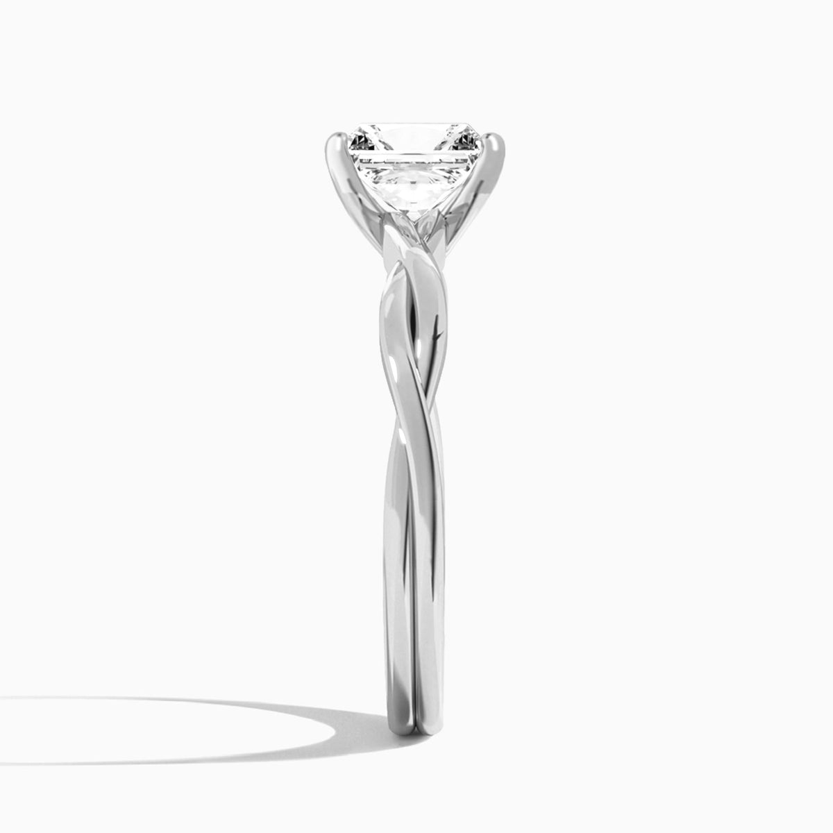 Radiant Twisted Vine Lab Grown Diamond Engagement Ring In 18K White Gold, Side View