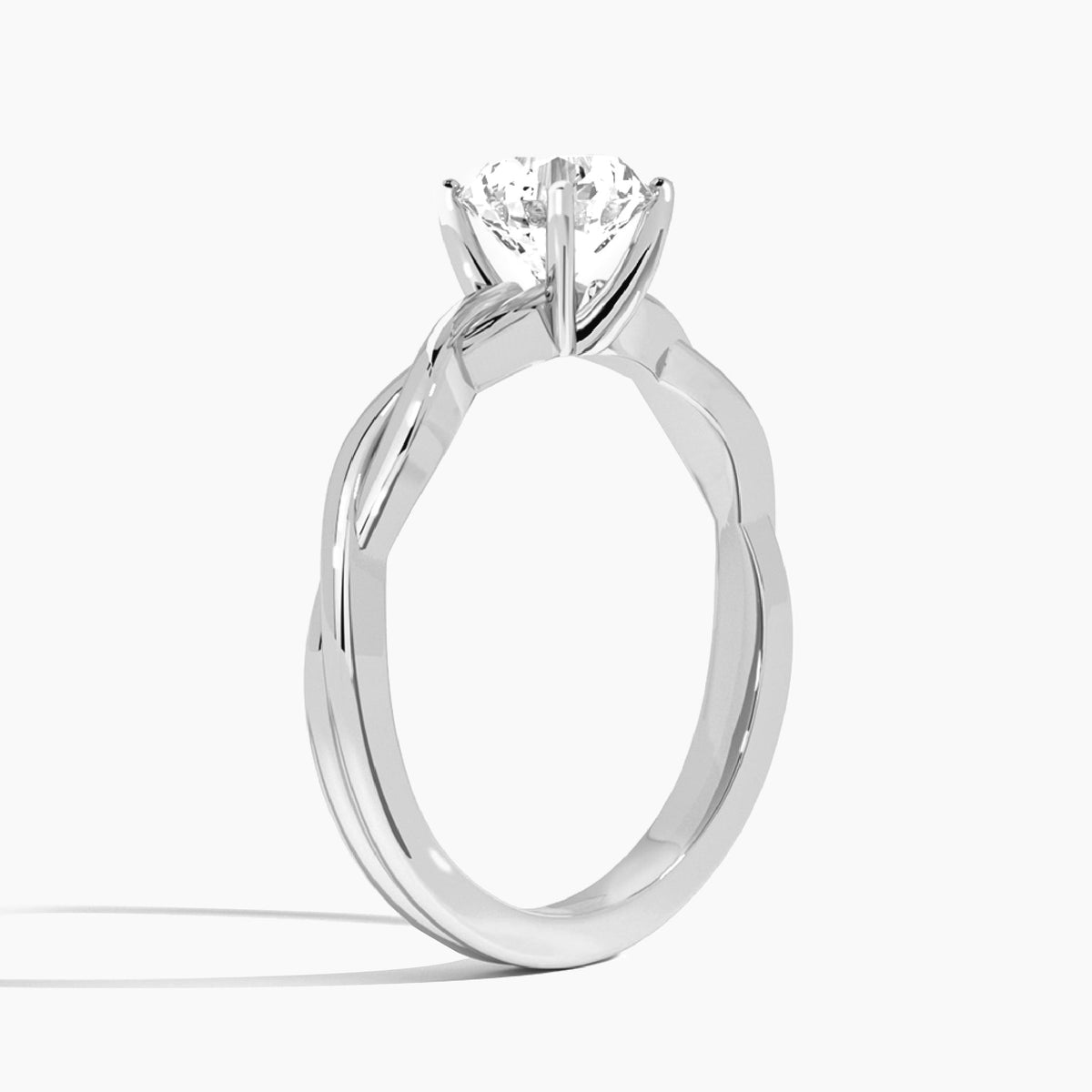 Round Twisted Vine Lab Grown Diamond Engagement Ring In 18K White Gold, Angle View