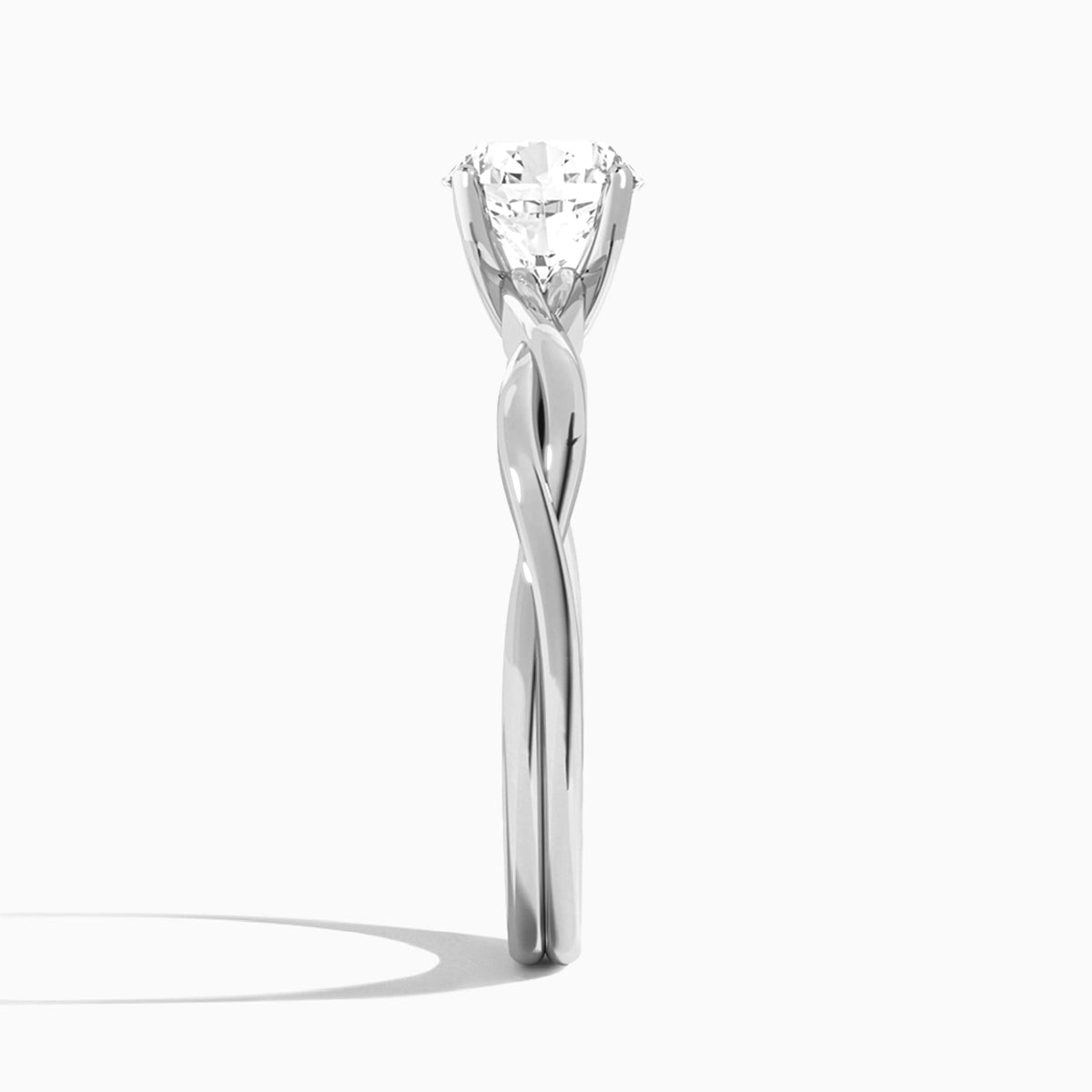 Round Twisted Vine Lab Grown Diamond Engagement Ring In 18K White Gold, Side View
