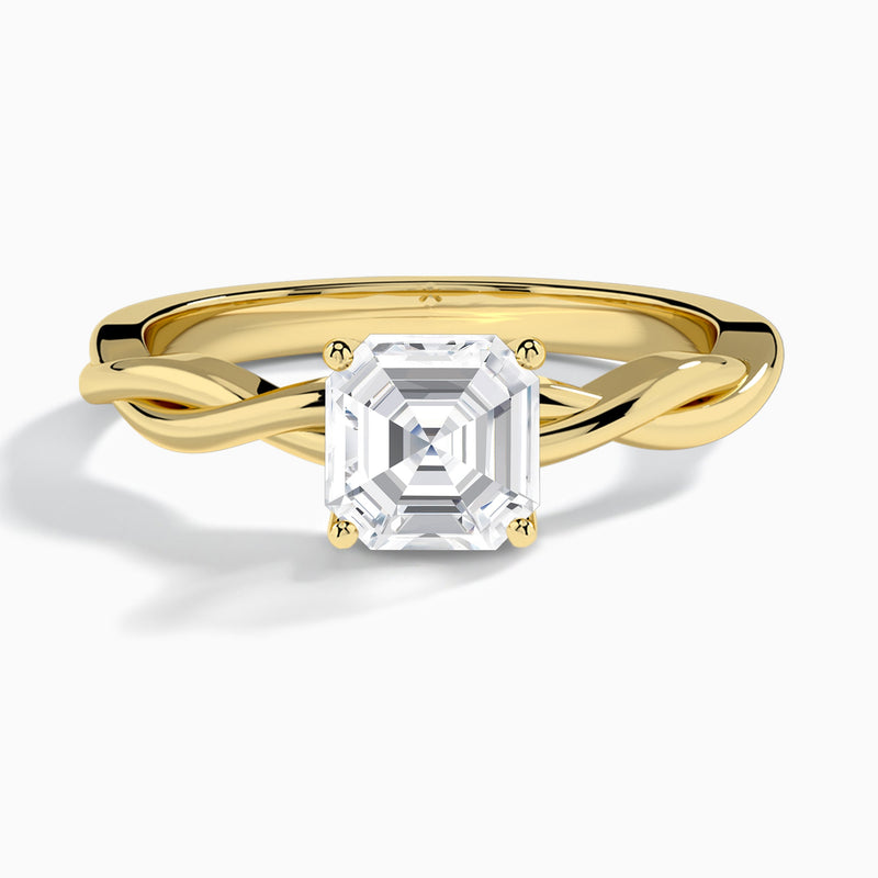 Asscher Twisted Vine Lab Grown Diamond Engagement Ring In 18K Yellow Gold - Lucenjuri