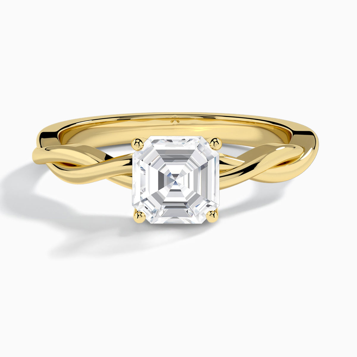 Asscher Twisted Vine Lab Grown Diamond Engagement Ring In 14K Yellow Gold - Lucenjuri