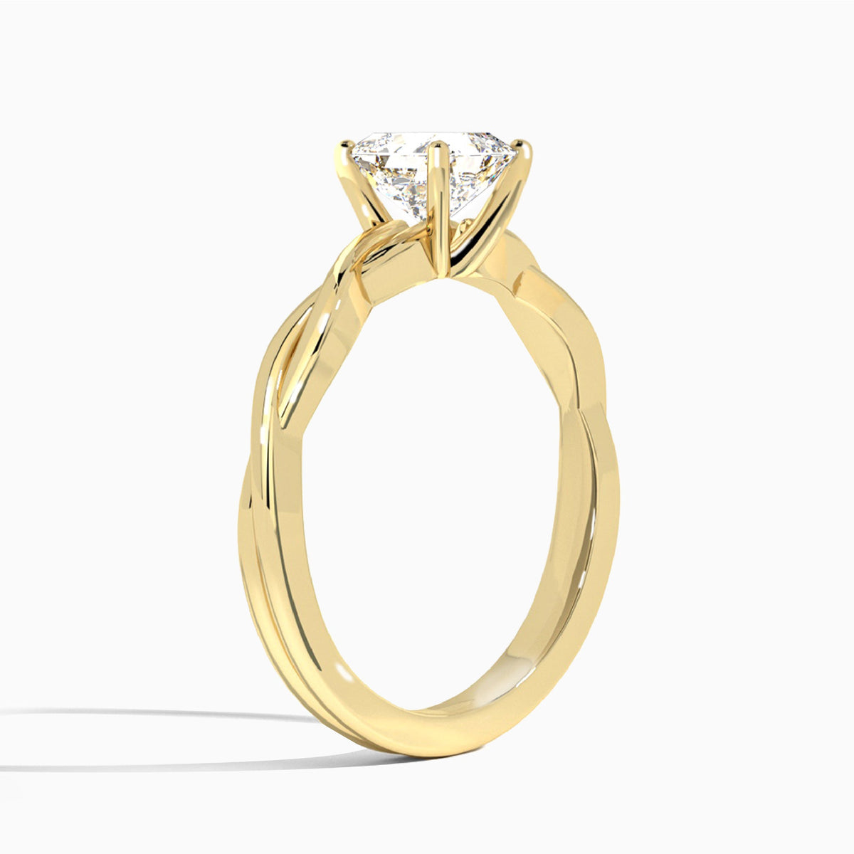 Asscher Twisted Vine Lab Grown Diamond Engagement Ring In 18K Yellow Gold, Angle View