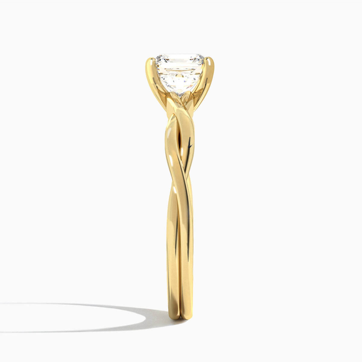 Asscher Twisted Vine Lab Grown Diamond Engagement Ring In 14K Yellow Gold, Side View
