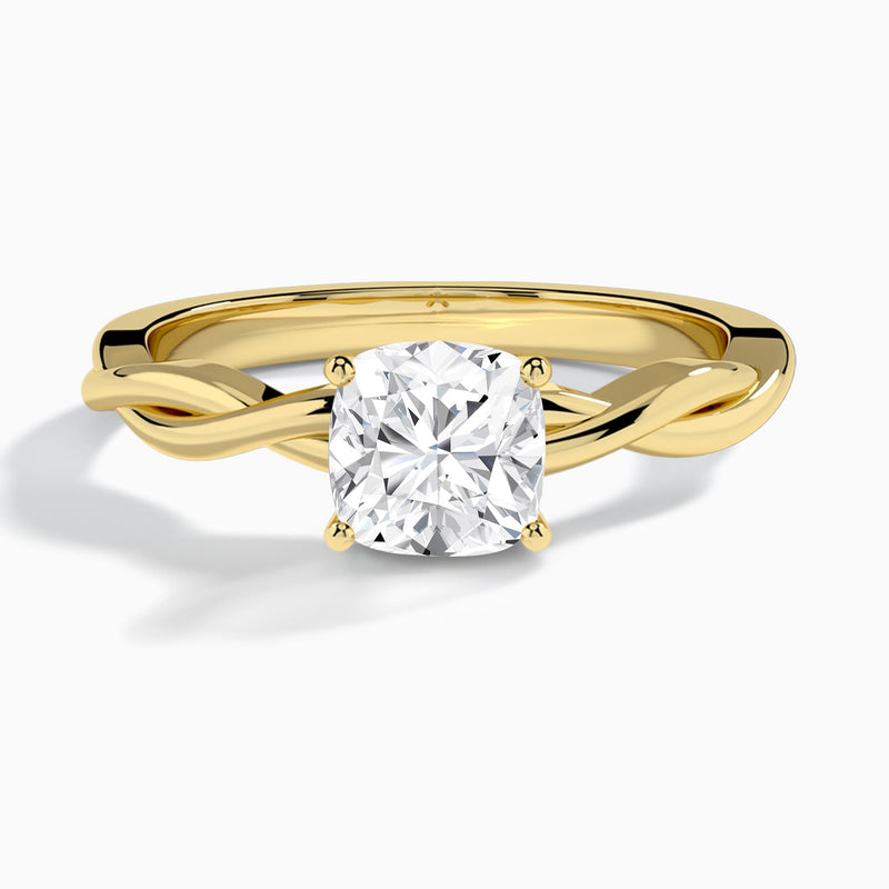 Cushion Twisted Vine Lab Grown Diamond Engagement Ring In 18K Yellow Gold - Lucenjuri