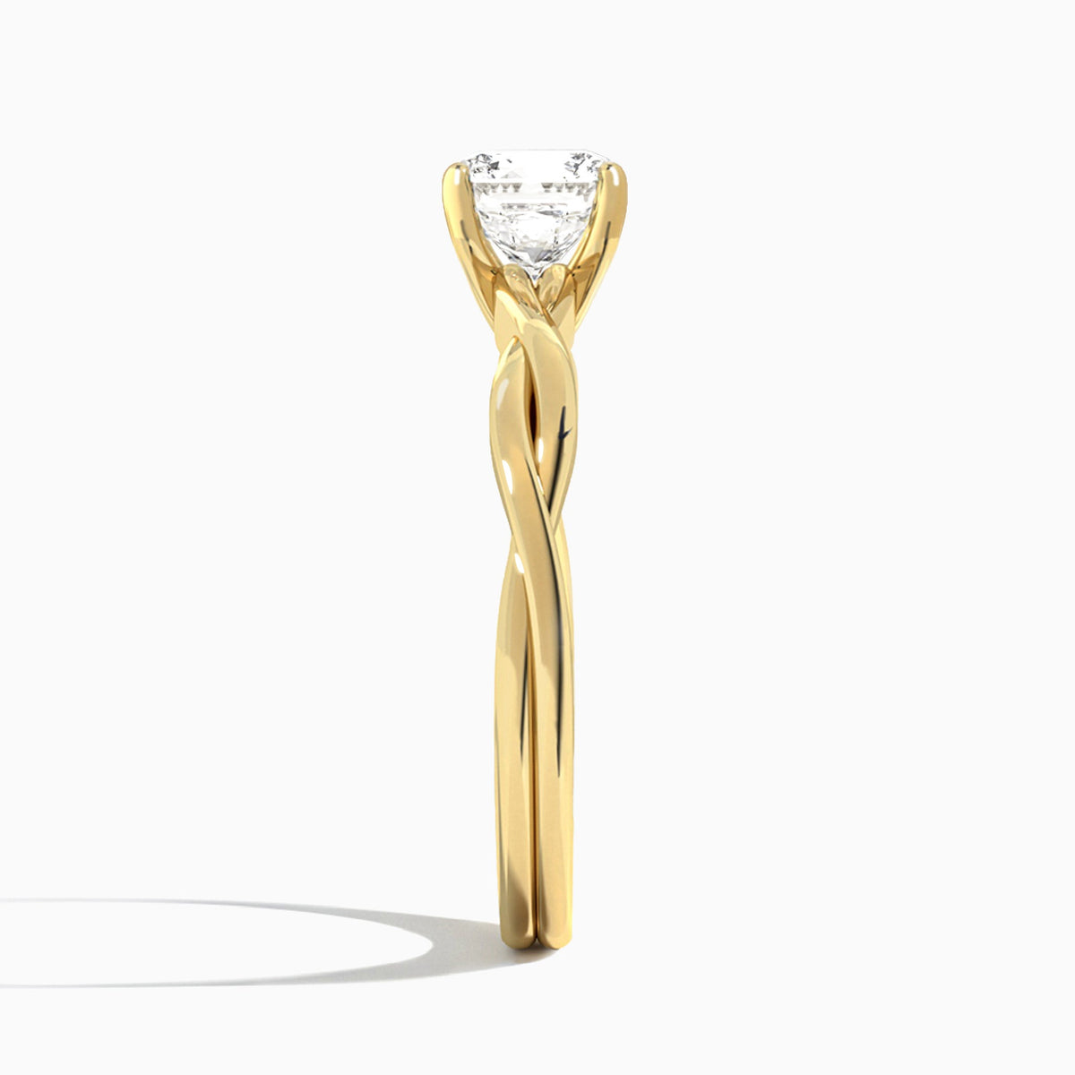 Cushion Twisted Vine Lab Grown Diamond Engagement Ring In 18K Yellow Gold, Side View