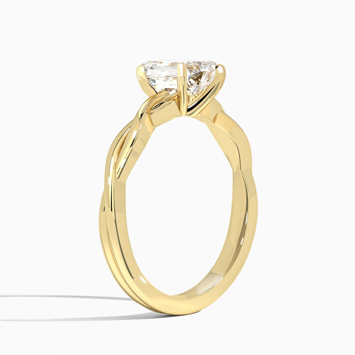 Emerald Twisted Vine Lab Grown Diamond Engagement Ring In 14K Yellow Gold, Angle View