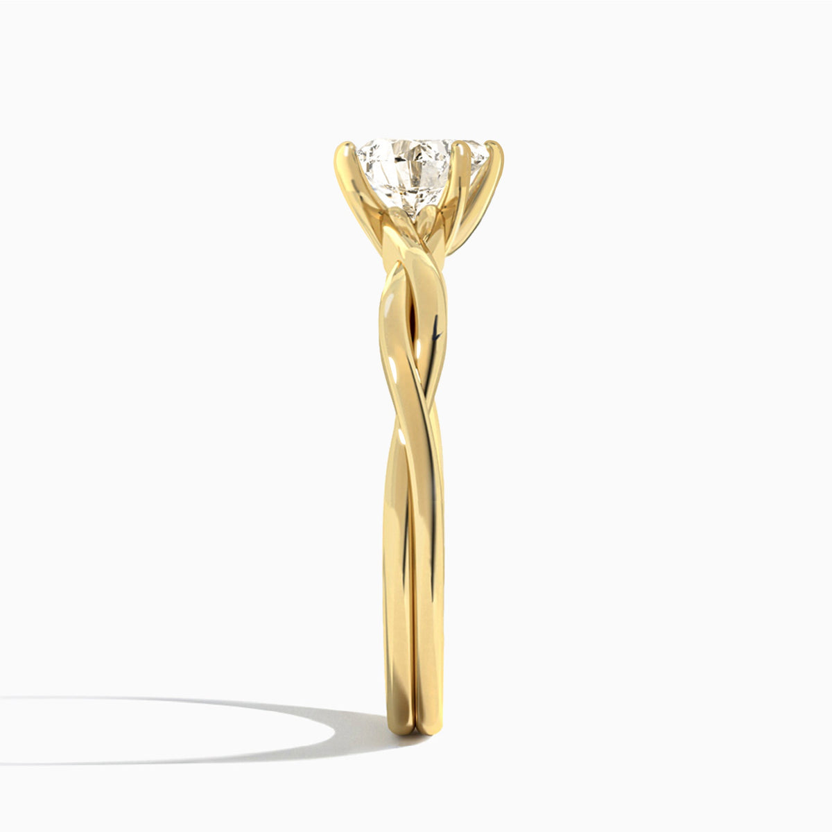 Heart Twisted Vine Lab Grown Diamond Engagement Ring In 14K Yellow Gold, Side View