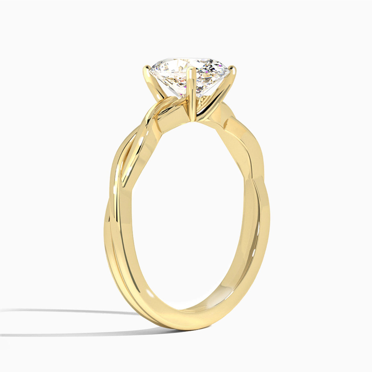 Oval Twisted Vine Lab Grown Diamond Engagement Ring In 14K Yellow Gold, Angle View