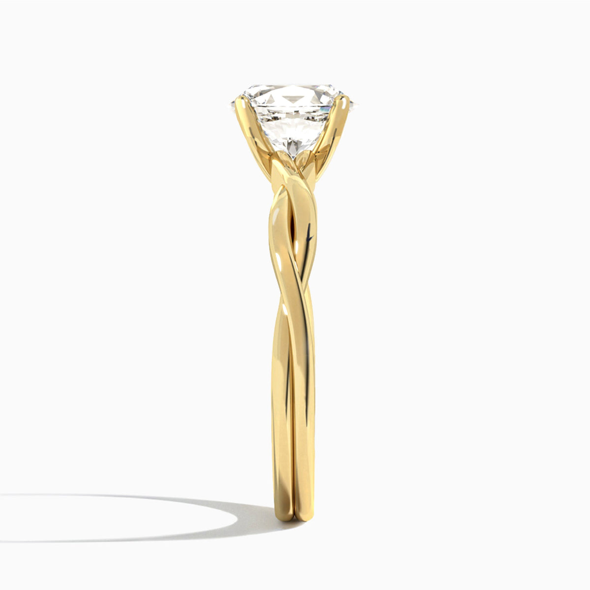 Oval Twisted Vine Lab Grown Diamond Engagement Ring In 18K Yellow Gold, Side View