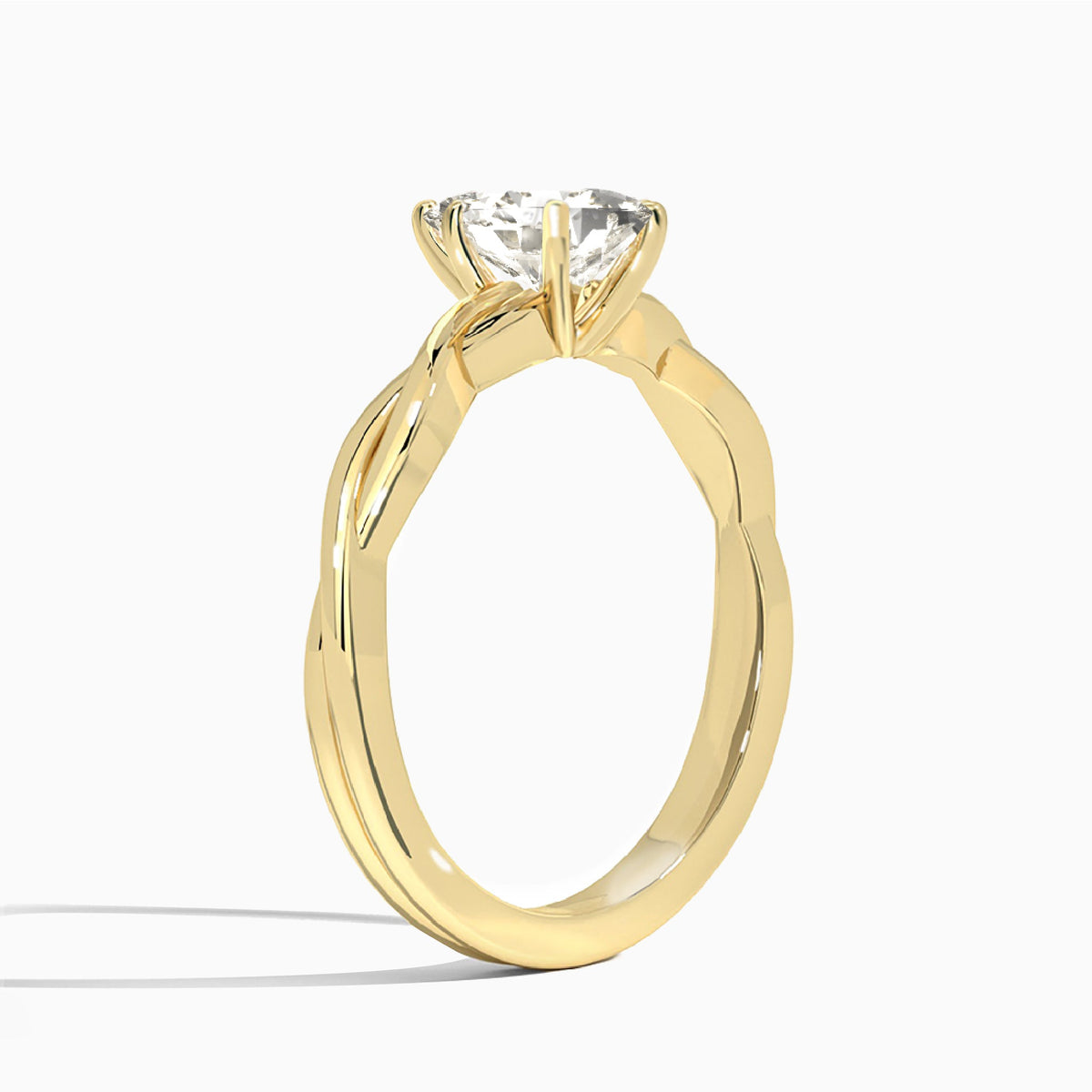 Pear Twisted Vine Lab Grown Diamond Engagement Ring In 18K Yellow Gold, Angle View