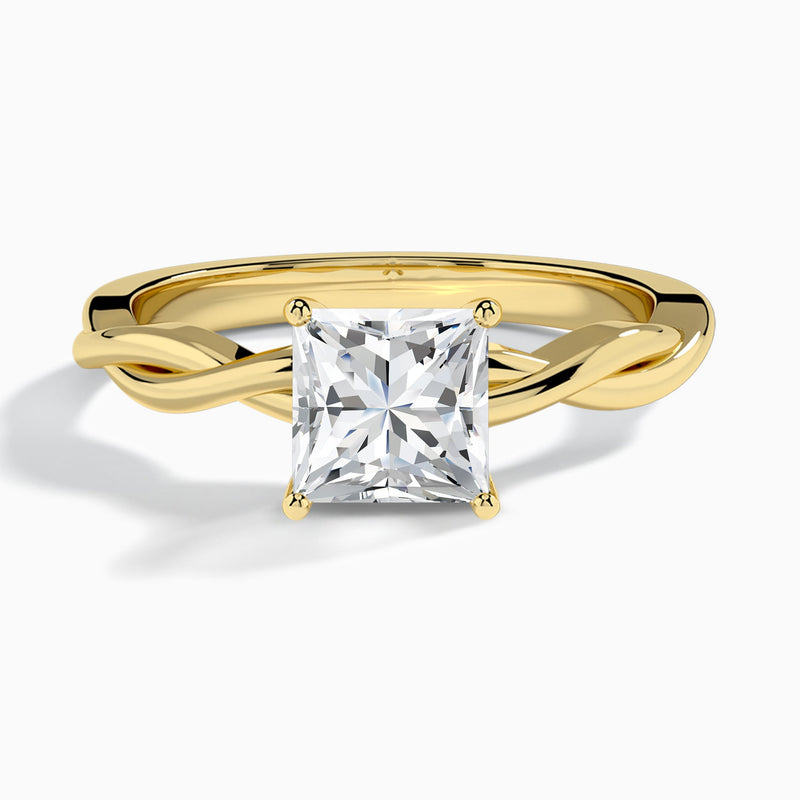 Princess Twisted Vine Lab Grown Diamond Engagement Ring In 18K Yellow Gold - Lucenjuri