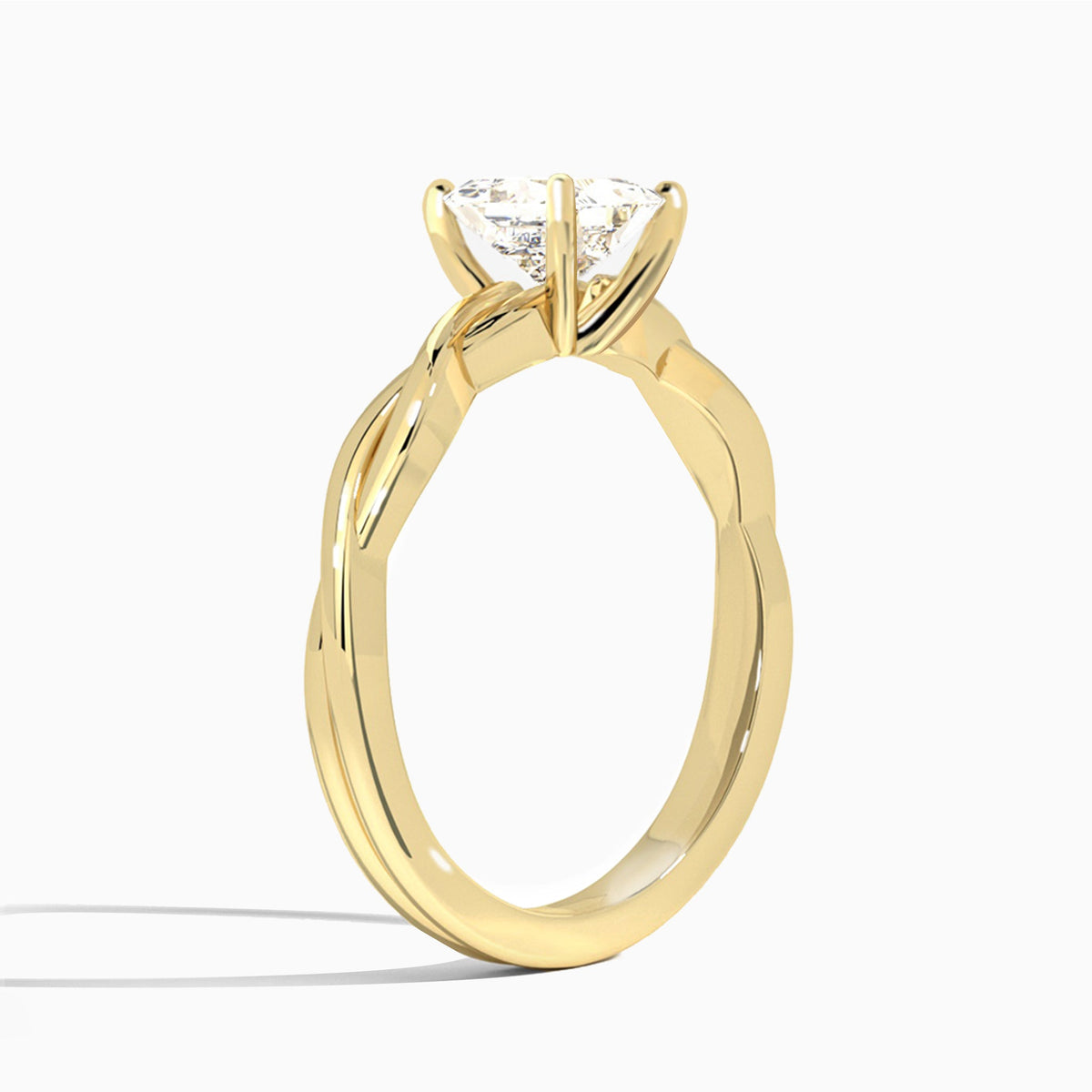 Princess Twisted Vine Lab Grown Diamond Engagement Ring In 14K Yellow Gold, Angle View