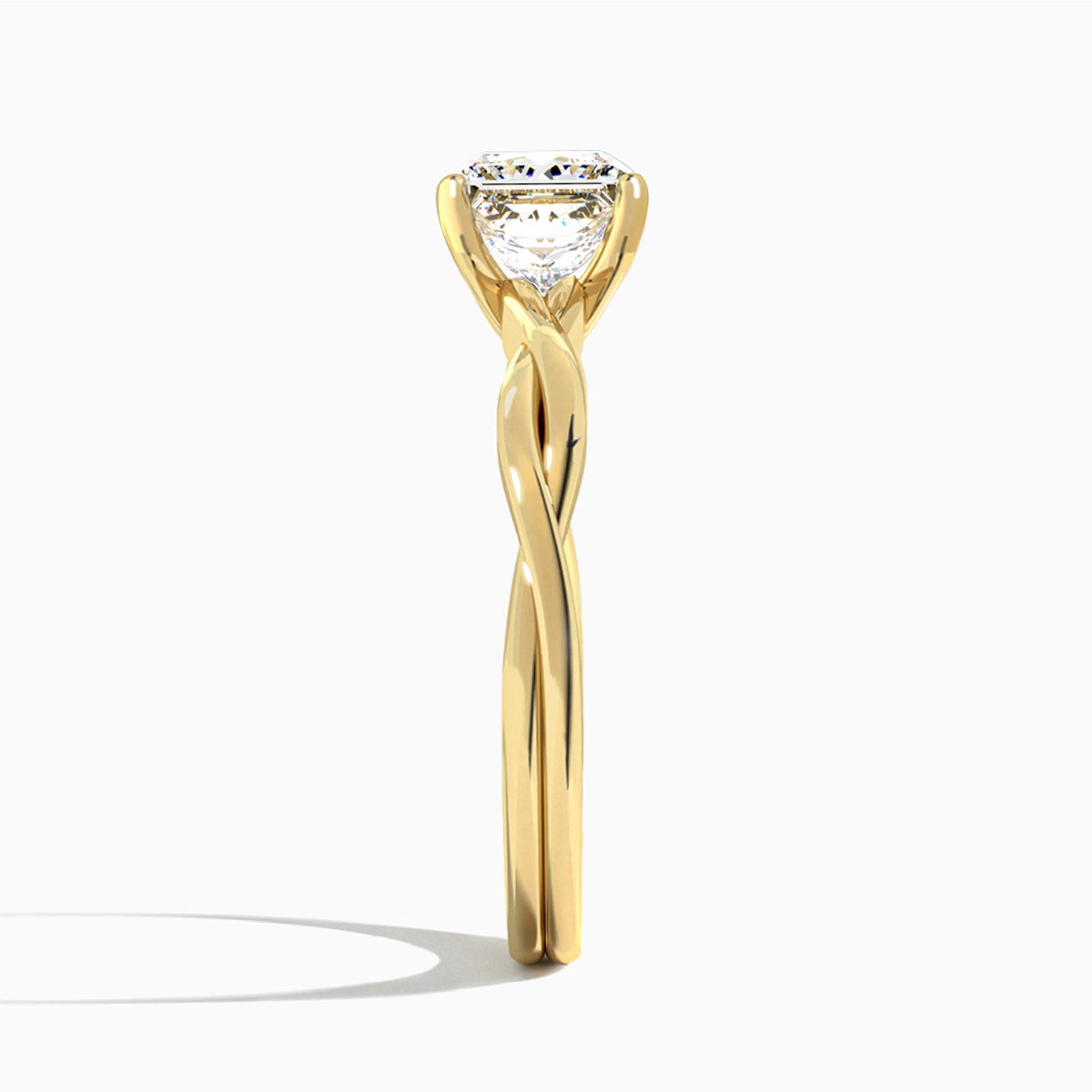 Princess Twisted Vine Lab Grown Diamond Engagement Ring In 18K Yellow Gold, Side View