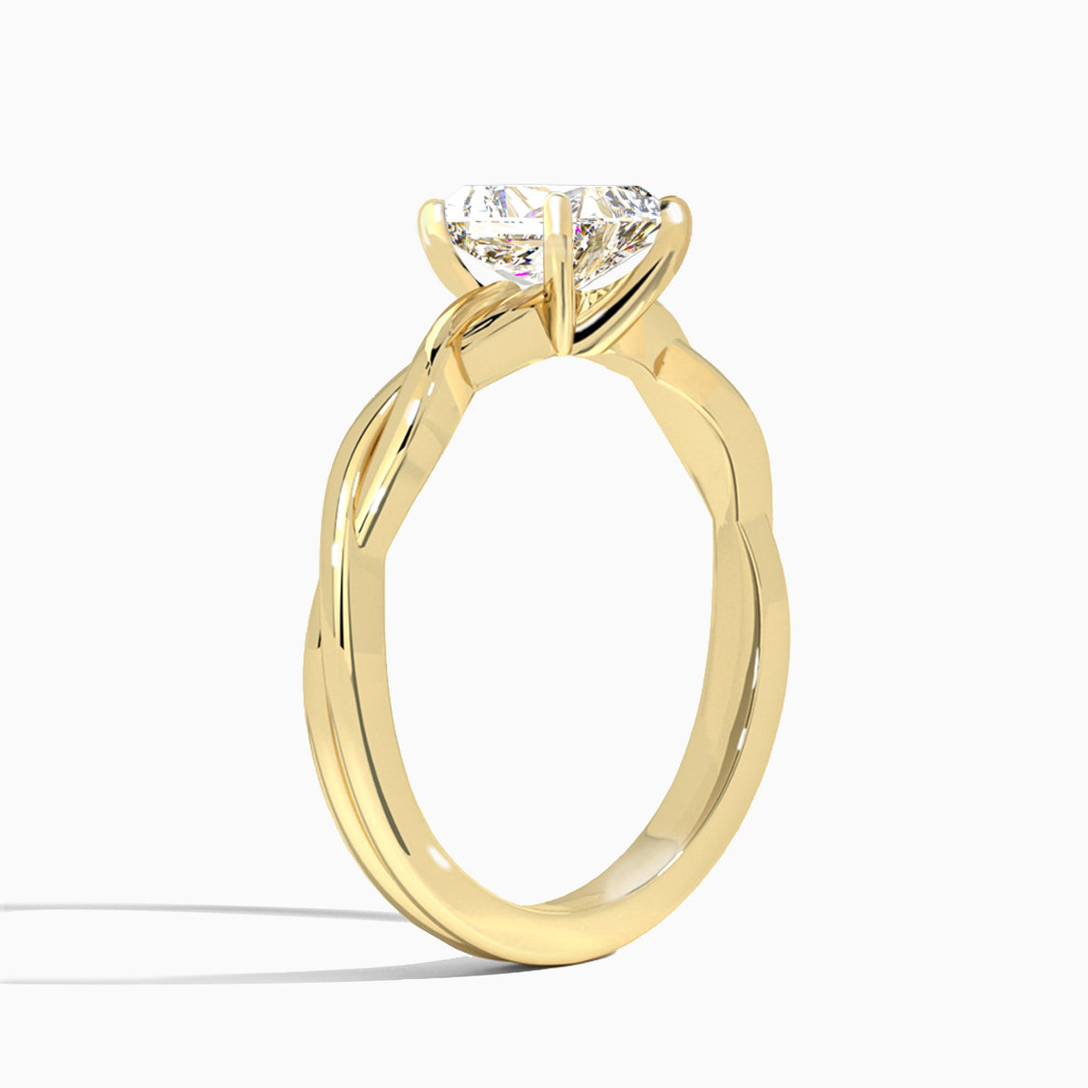 Radiant Twisted Vine Lab Grown Diamond Engagement Ring In 14K Yellow Gold, Angle View